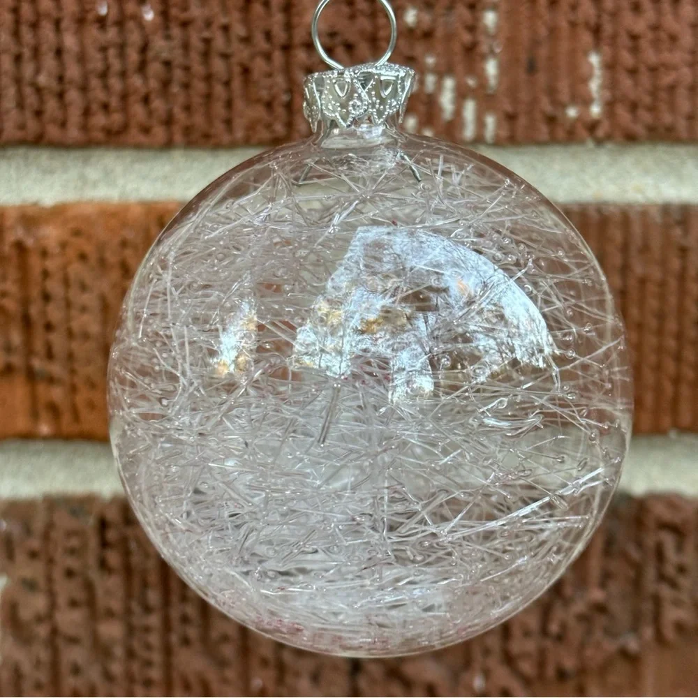 Christmas Tree Ornaments Ball Red White Gold Glitter Ribbon Hand painted 5 pc